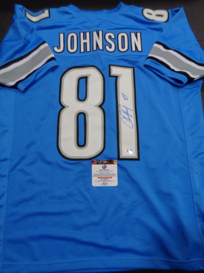 Calvin Johnson Detroit Lions Autographed Custom Home Blue Style Jersey w/GA coa