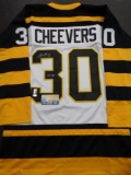 Gerry Cheevers Boston Bruins Autographed Custom White Jersey w/Cheevers Sticker, Full Time Auth coa