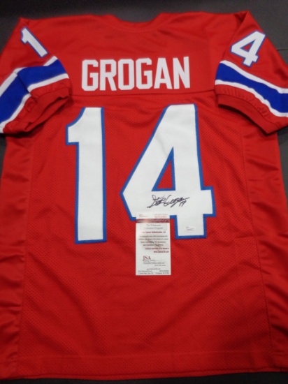 Steve Grogan New England Patriots Autographed Custom Throwback Home Red Style Jersey w/JSA W coa