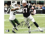 Rob Gronkowski New England Patriots Autographed 8x10 Stiff arm vs Jets Photo w/GA coa