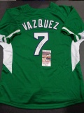 Christian Vazquez Boston Red Sox Autographed Custom Green Jersey w/Full Time & JSA W coa