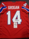 Steve Grogan New England Patriots Autographed Custom Throwback Red Jersey w/JSA W coa