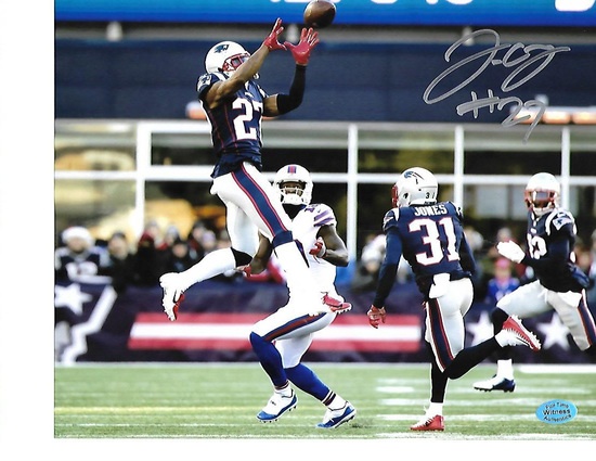 J.C. Jackson New England Patriots Autographed 8x10 INT vs Buf Photo w/Full Time coa