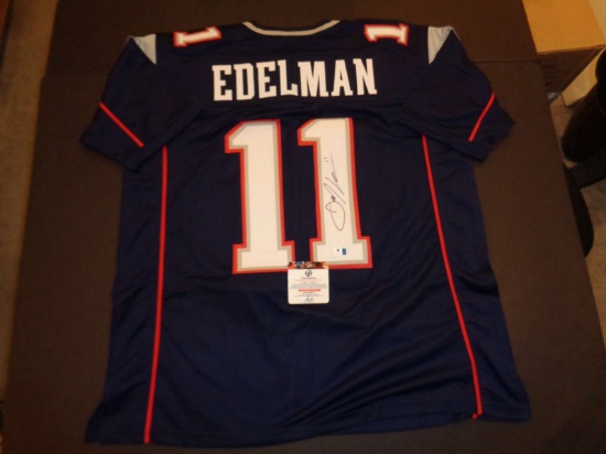 Julian Edelman New England Patriots Autographed Custom Blue Style Jersey w/GA coa