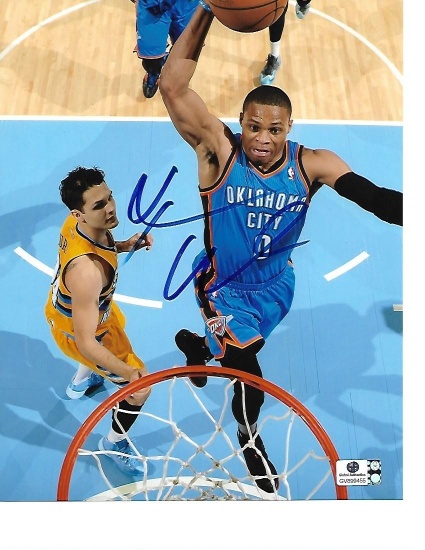 Russell Westbrook Oklahoma City Thunder Autographed Road Dunk 8x10 Photo w/GA coa