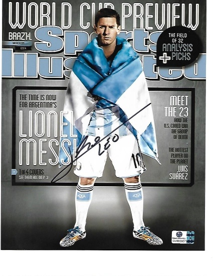 Lionel Messi Argentina Autographed 8x10 SI Cover Photo w/GA coa