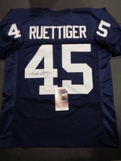 Rudy Ruettiger Notre Dame Autographed Custom Blue Jersey w/JSA W coa