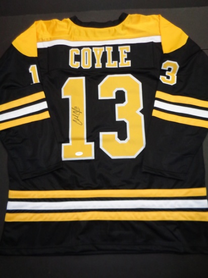 Charlie Coyle Boston Bruins Autographed Custom Home Black Style Jersey w/JSA W & Full Time coa