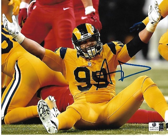 Aaron Donald Los Angeles Rams Autographed 8x10 Photo w/GA coa - Yellow Jersey