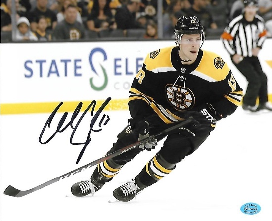 Charlie Coyle Boston Bruins Autographed 8x10 Home Black Photo w/Full Time coa