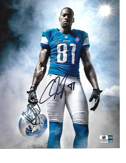 Calvin Johnson Detroit Lions Autographed 8x10 Smoke Photo w/GA coa