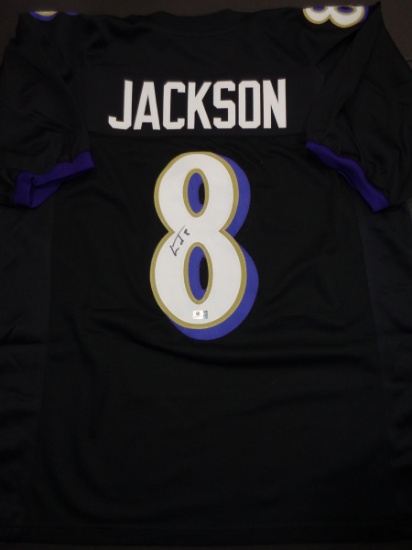 Lamar Jackson Baltimore Ravens Autographed Custom Black Football Style Jersey w/GA coa
