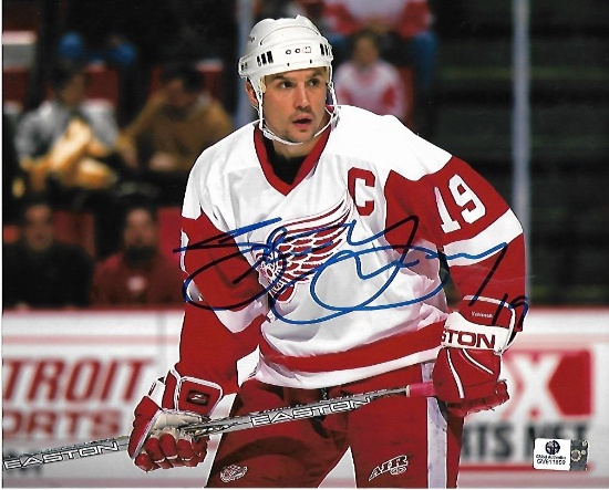 Steve Yzerman Detroit Red Wings Autographed 8x10 with Puck Photo w/ GA coa