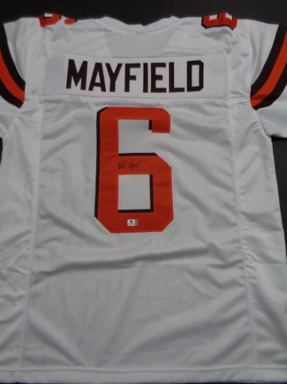 Baker Mayfield Cleveland Browns Autographed Custom White Football Style Jersey w/GA coa