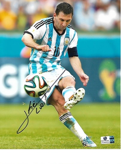 Lionel Messi Argentina Autographed 8x10 Kick Photo w/GA coa