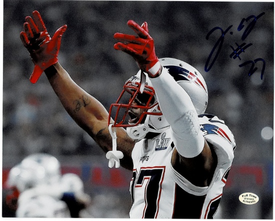 J.C. Jackson New England Patriots Autographed 8x10 Hands Up Photo w/Full Time coa