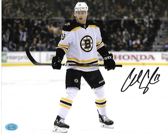 Charlie Coyle Boston Bruins Autographed 8x10 Road White Photo w/Full Time coa
