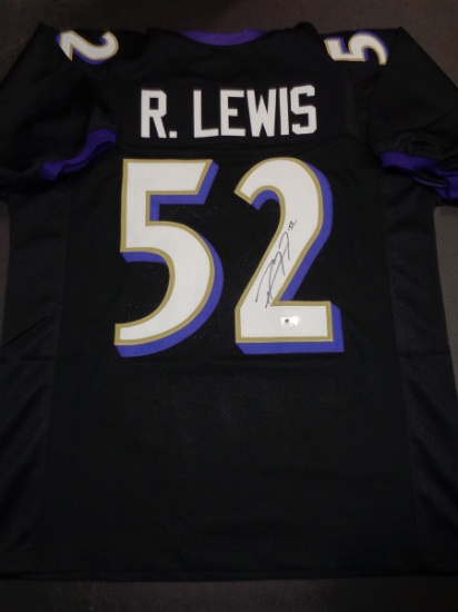 Ray Lewis Baltimore Ravens Autographed Custom Black Football Style Jersey w/GA coa