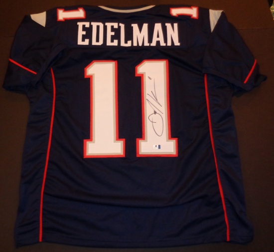 Julian Edelman New England Patriots Autographed Custom Blue Football Style Jersey w/GA coa