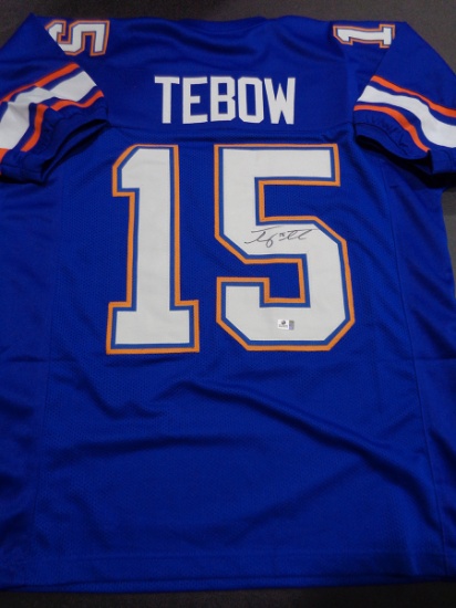 Tim Tebow Florida Gators Autographed Custom Blue Football Style Jersey w/GA coa