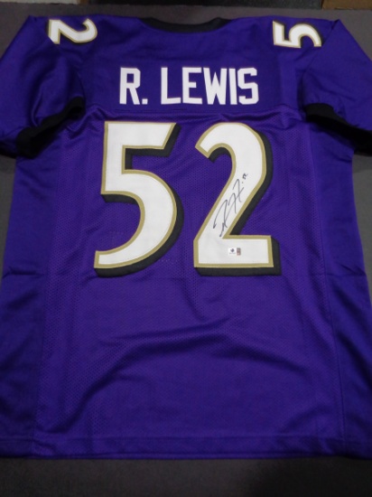 Ray Lewis Baltimore Ravens Autographed Custom Purple Football Style Jersey w/GA coa