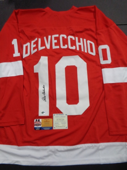 Alex Delvecchio Detroit Red Wings Autographed Custom Red Hockey w/DC Sports & Full Time coa