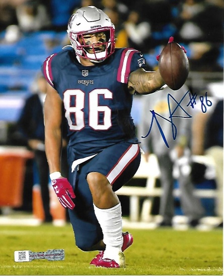Devin Asiasi New England Patriots Autographed 8x10 Blue Photo w/Full Time coa