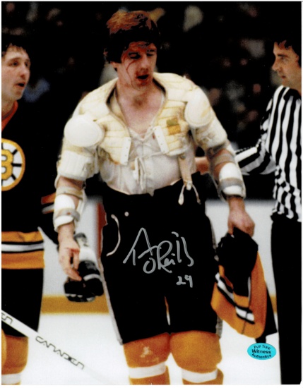 Terry O'Reilly Boston Bruins Autographed 8x10 Bloody Photo w/Full Time coa