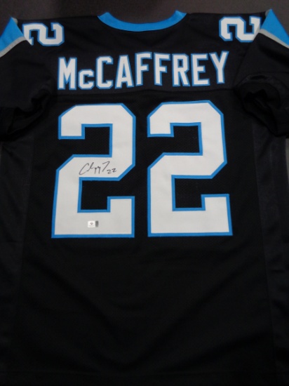 Christian McCaffery Carolina Panthers Autographed Custom Blur Football Style Jersey w/GA coa