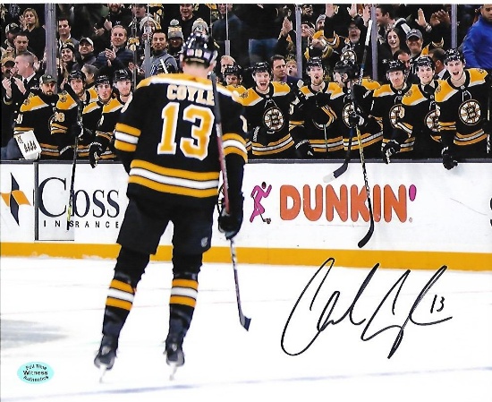 Charlie Coyle Boston Bruins Autographed 8x10 Bench Photo w/Full Time coa