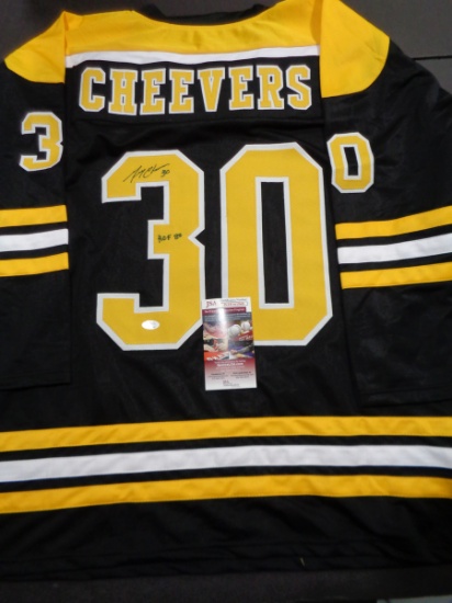 Gerry Cheevers Boston Bruins Autographed Custom Black Hockey Style Jersey w/JSA W coa