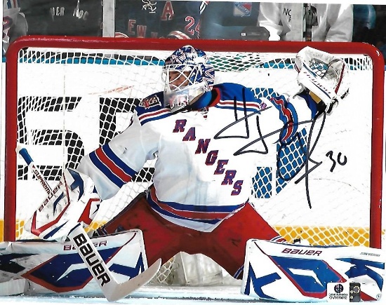 Henrik Lundqvist New York Rangers Autographed 8x10 In goal Photo w/ GA coa