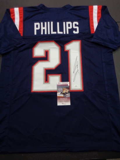 Adrian Phillips New England Patriots Autographed Custom Navy Football Style Jersey w/JSA W coa