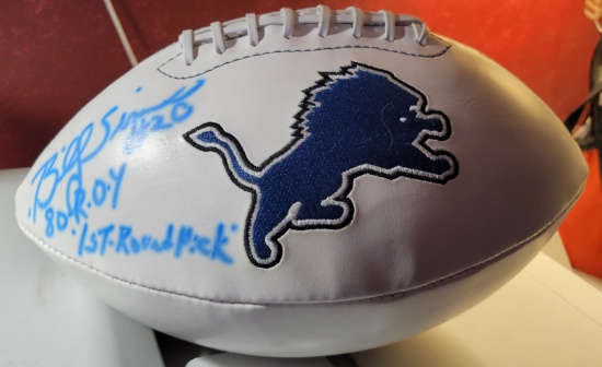 Billy Simms Detroit Lions Autographed & Inscribed Rawlings Lions Football Full Time coa