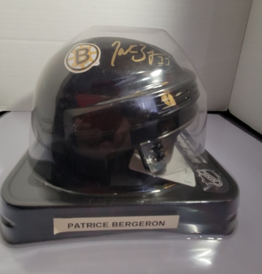 Patrice Burgeron Boston Bruins Autographed Mini Hockey Helmet Gridiron Authentics coa
