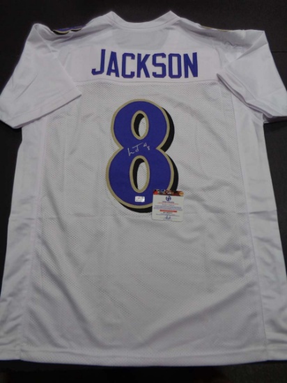 Lamar Jackson Baltimore Ravens Autographed Custom Football Jersey GA coa