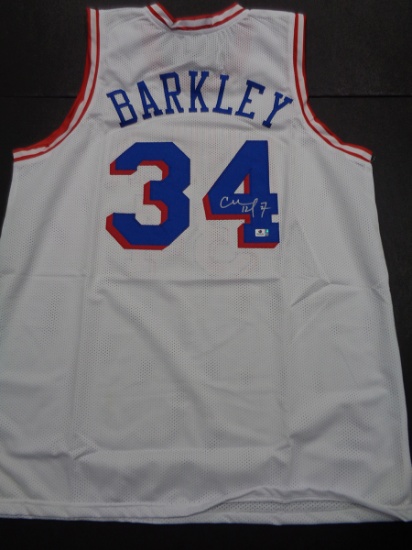 Charles Barkley Philadelphia 76ers Autographed Custom Basketball Jersey GA coa