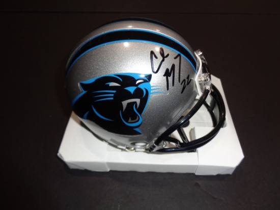 Christian McCaffery Carolina Panthers Autographed Riddell Mini Helmet GA coa