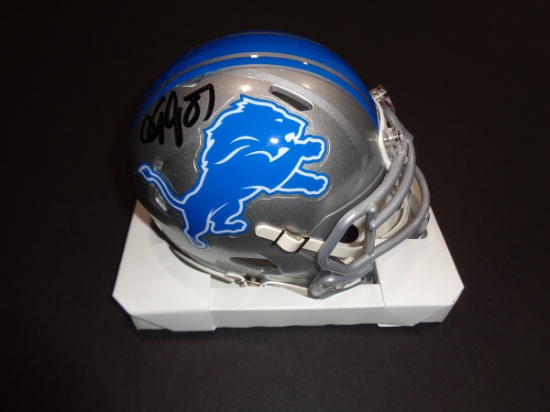 Calvin Johnson Detroit Lions Autographed Riddell Mini Helmet GA coa