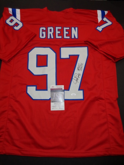 Jarvis Green New England Patriots Autographed & Inscribed Custom Football Jersey JSA W coa