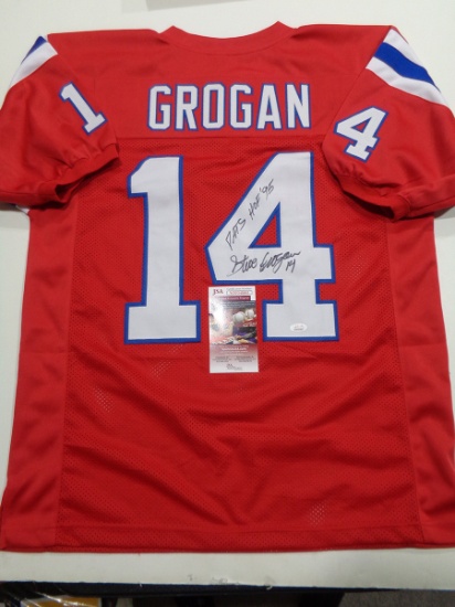 Steve Grogan New England Patriots Autographed & Inscribed Custom Football Jersey JSA W coa