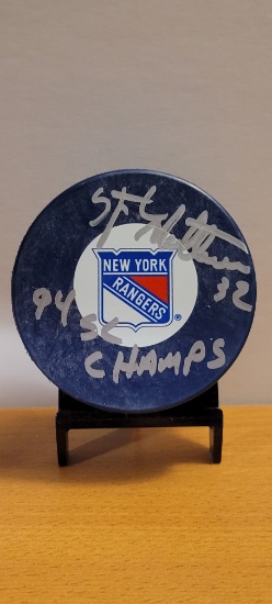 Stephane Matteau New York Rangers Autographed & Inscribed Hockey Puck Beckett Hologram