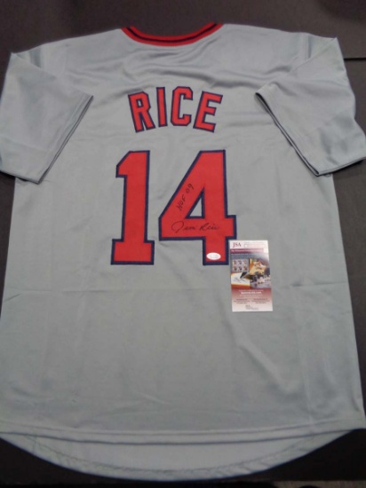 Jim Rice Boston Red Sox Autographed & Insc. Custom Baseball Jersey JSA w coa