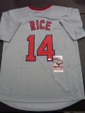 Jim Rice Boston Red Sox Autographed & Insc. Custom Baseball Jersey JSA w coa