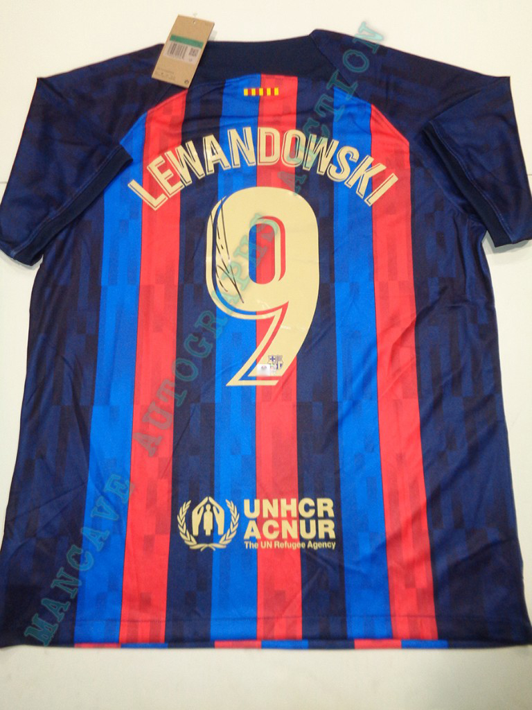 Robert Lewandowski Signed Barcelona Pro Style Soccer Jersey with COA