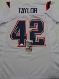 J.J. Taylor New England Patriots Autographed Custom Football Jersey JSA W coa