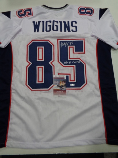 Jermaine Wiggins New England Patriots Autographed & Inscribed Custom Football Jersey JSA W coa