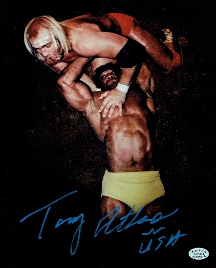 Tony Atlas WWE/WWF Autographed 8x10 Powerslamming Hogan Photo Full Time coa