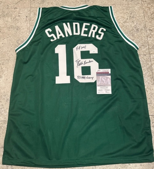 Tom Sanders Boston Celtics Autographed & Inscribed Custom Basketball Jersey JSA W coa