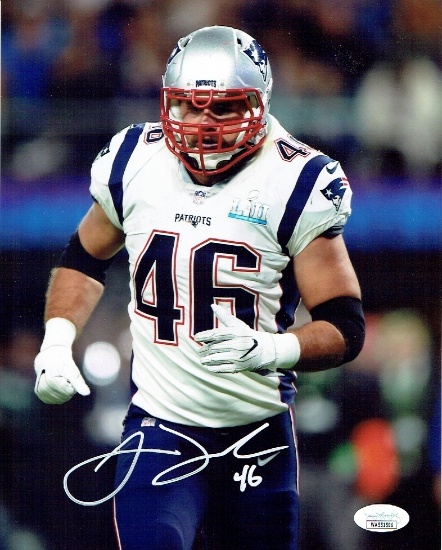 James Devlin New England Patriots Autographed 8x10 SBLIII Photo JSA W coa